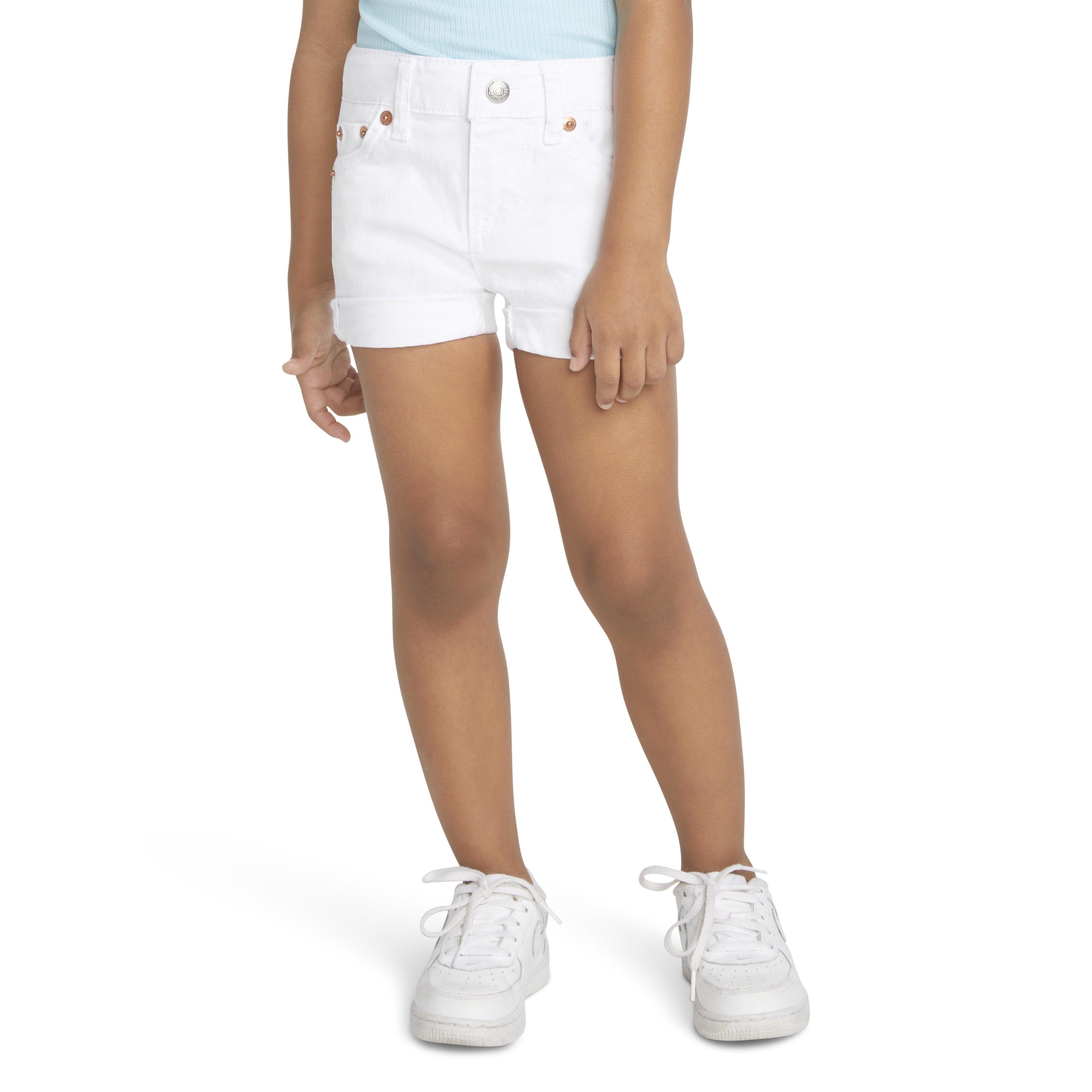 Levi's Toddler Girls' Girlfriend Fit Roll-Up White Wash Denim Shorty Shorts - WHITE
